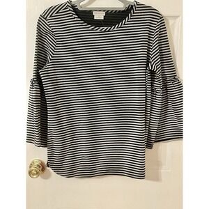 Van Heusen women's Medium white Striped Shirt round neck top Bell Sleeve NWT